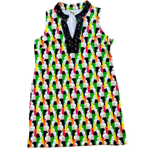 Crown & Ivy sleeves mini dress with elephants novelty print green black white S - Picture 6 of 9